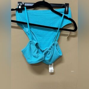 AERIE Women's 2 Piece- Shimmery Crinkle Teal Blue Bikini Size Medium NWT